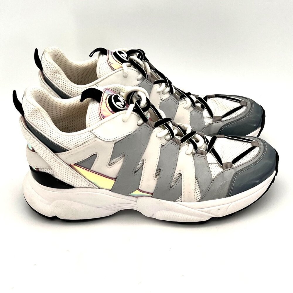 MICHAEL KORS Hero Mixed-Media Trainer Optic White Silver Sneakers Shoes 11M - Picture 5 of 16